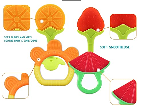 Image of 5 Pcs Teething Toys For Babies 6-12M, Silicone Fruit Baby Teething Toys Set,Freezable Baby Teether Chew Toys,Giraffe Teething Toy For Toddlers Infants(Combo Pack)Multicolor