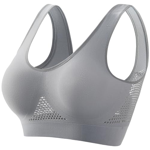 Tednrk Sports Bras for Women High Support Breathable Full Coverage Push up Bra Soft Comfort Underwear Wireless Mesh Bra Grey
