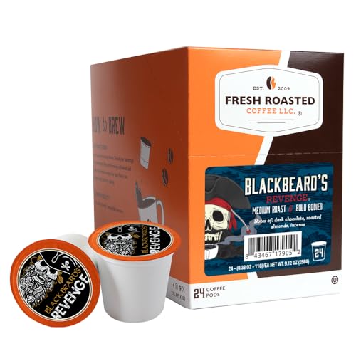 Fresh Roasted Coffee, Blackbeard's Revenge, Medium Roast, 24 Pods for