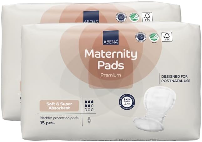 Abena Premium Maternity Pads for Women Super Absorption, Soft Disposable Pads, Breathable and Skin Friendly for After-Delivery Incontinence, Postpartum Essentials, Maternity Pads After Birth, 30 Count