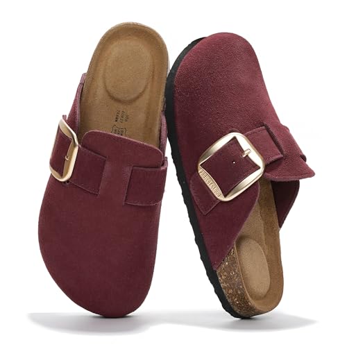 Image of Project Cloud 100% Genuine Leather Clogs for Women Shoes - Memory Foam Insole, Non-Slip & Natural Cork Footbed Arch Support Big Buckle Womens Clogs and Mules Footwear (Manchester)