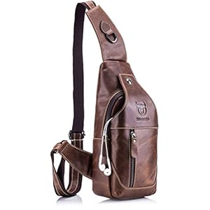 BULLCAPTAIN Genuine Leather Sling Bag,Casual Crossbody Shoulder Chest Travel Bag for Men