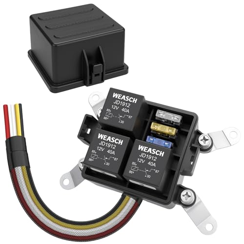 Weasch 12V 3 Way Pre-Wired Waterproof Fuse Relay Box, 3 Relays and 3 ATC/ATO Blade Fuses, 4-Pin 40A Relay Block and Kit, for Cars Truck Marine Boat Jeep