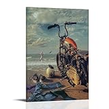 CDDYQBN Beach Motorcycle Sexy Woman Art Painting Retro Poster Canvas Wall Art Prints for Wall Decor Room Decor Bedroom Decor Gifts 08x12inch(20x30cm) Frame-style