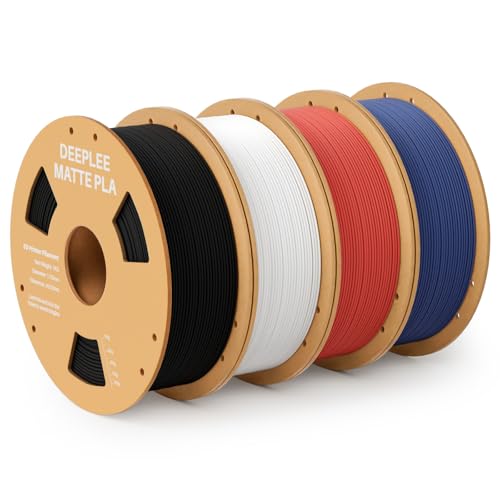 Image of Matte PLA Filament 1.75mm, 3D Printer Filament Dimensional Accuracy + /- 0.02mm, No Clogging, Higher Toughness, Cardboard Spool 3D Filament, 4 Pack 1 kg Black & White & Ruby Red & Navy Blue