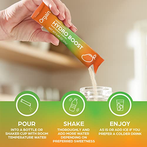 Orgain Organic Hydration Packets, Electrolytes Powder - Mango Hydro Boost With Superfoods, Gluten-Free, Soy Free, Vegan, Non Gmo, Less Sugar Than Sports Drinks, Travel Packets, 16 Count #TOP4