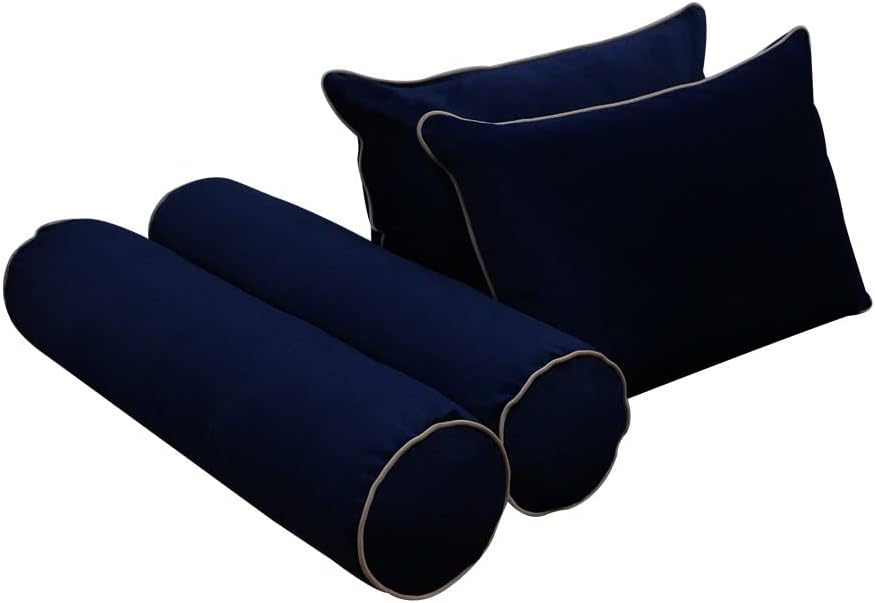 Prolinemax Style V4 Twin-XL Size Contrast Pipe Velvet Indoor Daybed Mattress Bolster Pillow Complete Set AD373