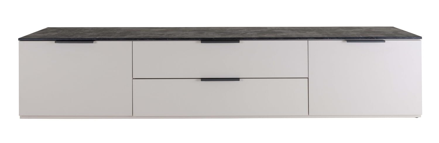 Composad | Mobile Porta TV della Linea Brina con 2 Ante e 2 Cassetti, Mobile Soggiorno Moderno, Base Tv, (LxAxP): 200x42,4x44,4 cm, Grigio Cashmere Topmatt e Marmo Blunt