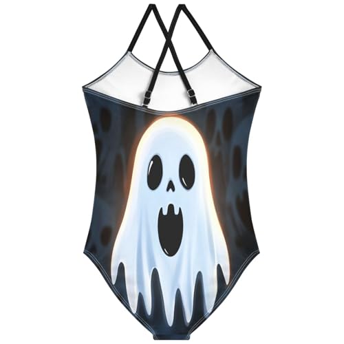 Pigsaly Girls One Piece Swimsuits Halloween Scary White Ghost Kids Cross Back Swimwear Toddler Beach Sport Bathing Suit 3T2