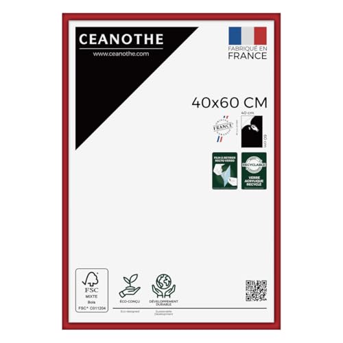 Ceanothe Cadre Photo 40x60 cm en Bois Rouge, Pour Exposition et Idéal pour Poster Photo Paysages et A3, Collection Essentiel Verre acrylique Incassable Fabriqué en...
