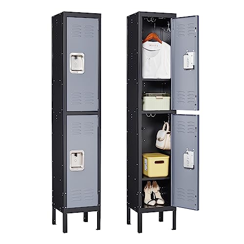 Anxxsu - Anxxsu Metal Storage Locker, Lockable Employees Metal Locker with 2 Doors, 65.98" Height Steel Locker for Home, Dressing Room, Office, Gym (Black Grey)