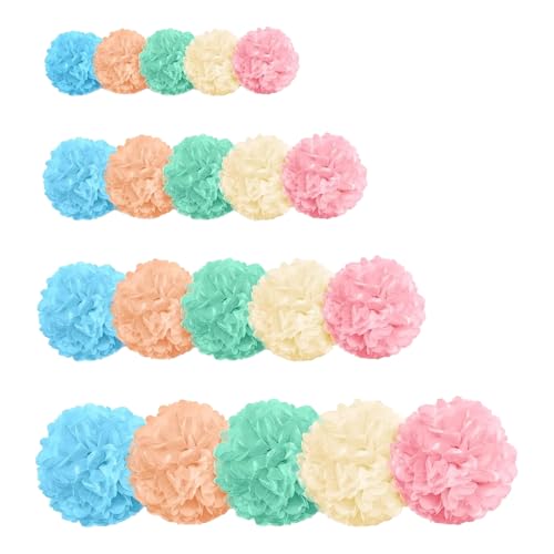 Pastel Tissue Paper Pom Poms and Flowers for Party Decorations, Hanging Supplies in 5 Colors and 4 Sizes, 20-Pack - Orevan