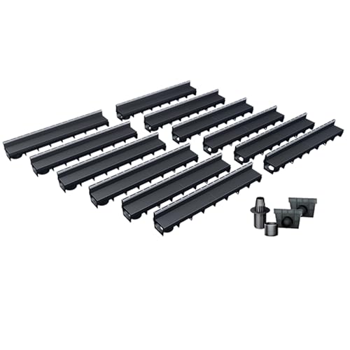 Pack de 12 Caniveaux Extérieurs MEAPARK – Grille à Fente en PP Recyclé + Profil E-Blade S en Inox – Drainage Terrasse, Piscine, Jardin – Classe A15...