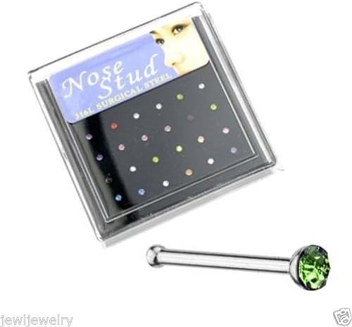24 Nose Rings Stud Gem 20G Kit Nose Bone CZ Steel in Case Mix Colors with Nose Retainer