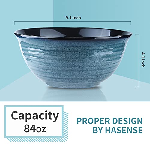 Hasense Ceramic Large Serving Bowls,84 Ounce Salad Bowls Set Of 2 For Kitchen For Soup,Pho,Cereal,Popcorn, Dishwasher & Microwave Safe(Blue) #TOP2