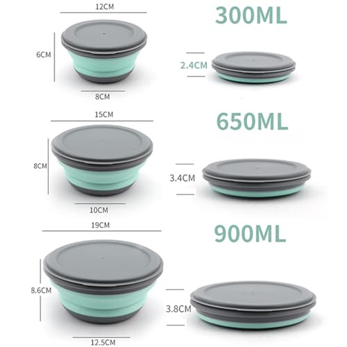 Faltschüssel mit deckel, 3 Stück Faltbare Schüssel Camping, Tragbare Faltschüssel Camping Zubehör Salatschüssel, Faltbare Obst Salat Schüssel für Camping Wandern Küche Schule im Freien (Grün)