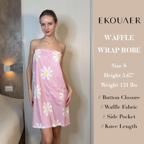 Image of Ekouaer Waffle Robes For Women Bath Wraps Lightweight Knee Length Soft Shower Robe with Pocket S-L