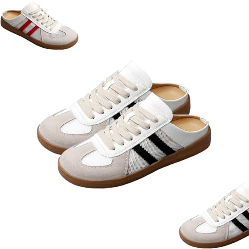 2025 New Women's Fashionable Contrast Mesh Design Lace Up Walking Shoes,Backless Sneakers Open Back Shoes