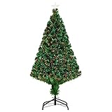 HOMCOM Árbol de Navidad 120cm Artificial Árboles de Abeto con Soporte Fibra Óptica Brillante Multicolor Ignífugo