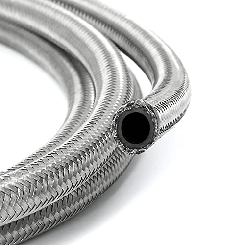 25Ft 6An Fuel Line Hose An6 3/8" Silver Stainless Steel Braided Universal Cpe Tube Oil Fuel Gas Hose #TOP4