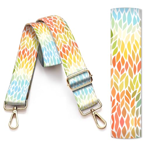 Image of Purse Strap Replacement Crossbody, 3.8cm Wide Shoulder Strap Adjustable Replacement Belt Gold Buckle, Handbag Crossbody Bag Strap Cute Colorful Leaf