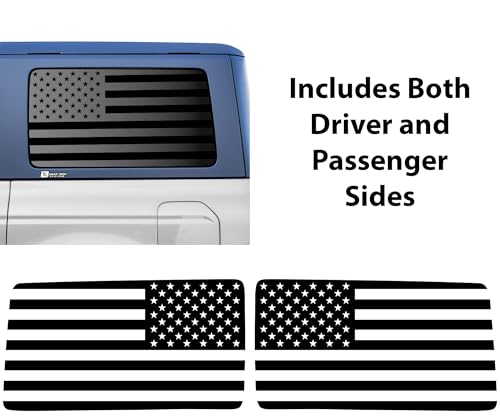 Image of BOGAR TECH DESIGNS Precut Quarter Window American Flag Vinyl Decal Sticker Compatible with Ford Bronco 2021-2026 4 Door, Matte Black