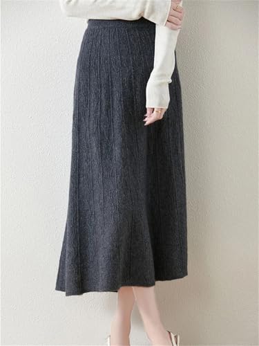 Women's Solid Wool Knitted Half Skirt Winter High Waisted Versatile Slimming A-Line4