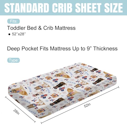 Hwmmbh Independence Day Dogs American Flags Baby Crib Sheets 52''X28'' July 4Th Dogs Fitted Crib Mattress Sheets For Boy Girl Dogs Lovers Gift Soft Nursery Bed Sheets For Standard Crib Toddler Mattresses thumb #4