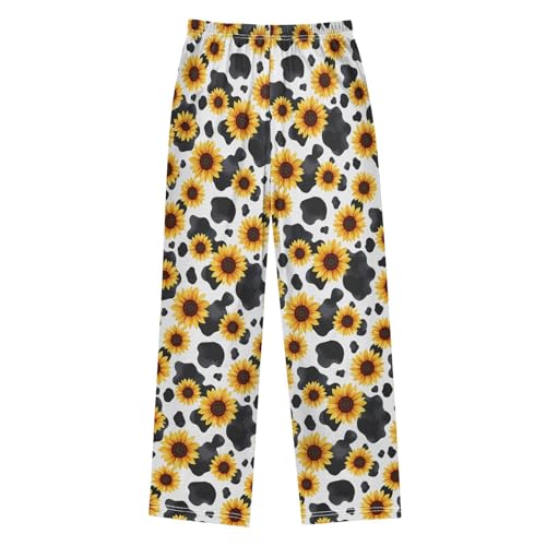 ALAZA Sunflower Cow Print Floral Pajama Lounge Pants Long Sleep Pajama Bottoms with Pockets2