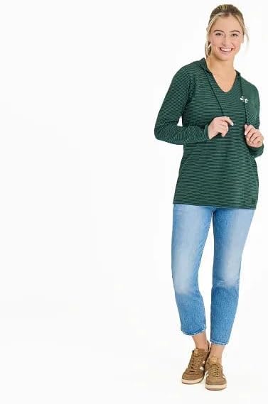 Life is Good Women's Crafty Wildflowers Long Sleeve Striped Crusher-LITE Hooded Tee, Treeline Green