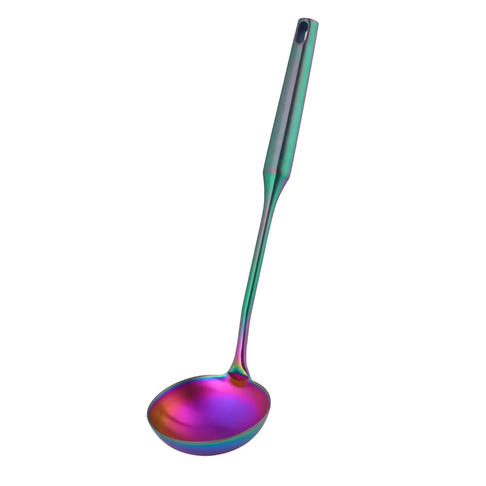 SBOMHS Stainless Steel 18/8 Soup Ladle - 1 Piece, Long Handle 34 cm / 13.4 Inches, Rainbow Matt Width 9.2 cm / 3.6 Inches