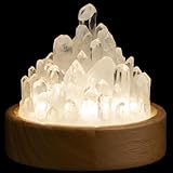 Healing Crystals Lamp with Wooden Light Base, Clear Quartz Night Lamp, Natural Healing Crystal Atmosphere Lamp, 8 Colours Dimming Mode Bedroom Lamp Suitable Night Light for Office Home Christmas Decor