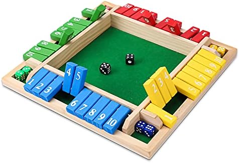 O WOWZON Shut The Box Games for Family Large Wooden Dice Games 1-4 Players Board Game with 10 Dices Math Games for Kids & Adults Smart Game for Learning Tabletop Games, 12 Inches