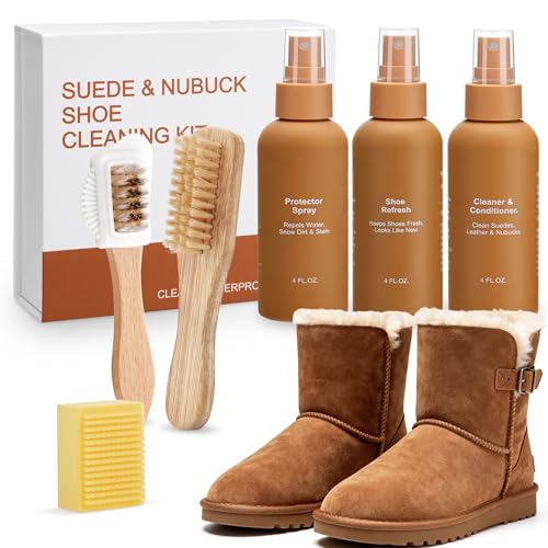 UGMLT Shoe Cleaner Kit for Suede Boots Includes Cleaner and Waterproof Protector Spray Suede Brush Eraser Ideal for Cleaning Nubuck Sheepskin Sneakers Boots Care
