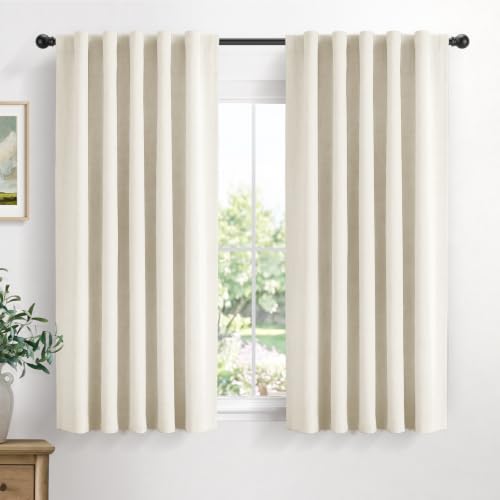 Image of Beige White Total Blackout Curtains for Bedroom 45 Inches Long