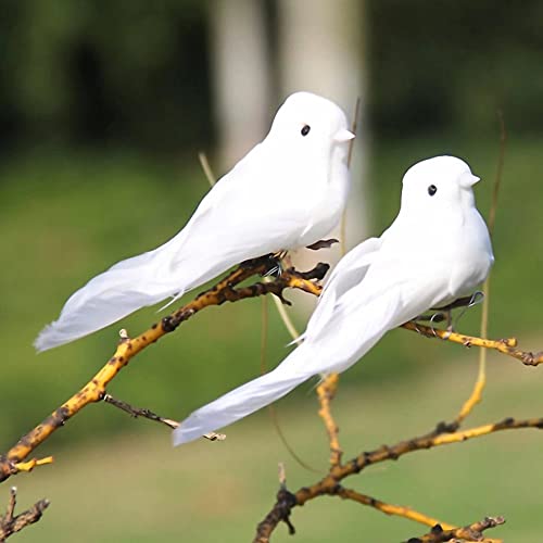 12Pcs Artificial White Birds with Claw Simulation Foam Birds Adornment Ornament Birds Crafts for Christmas Tree Home Garden Decorations
