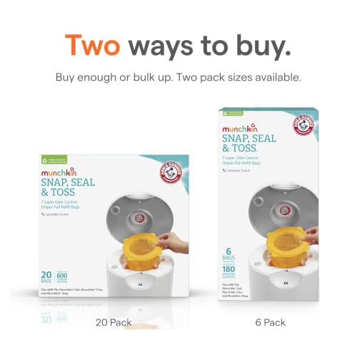 Munchkin® Arm & Hammer Diaper Pail Snap, Seal & Toss™ Refill Bags, Holds up to 180 Newborn Diapers, 6 Pack - image 8