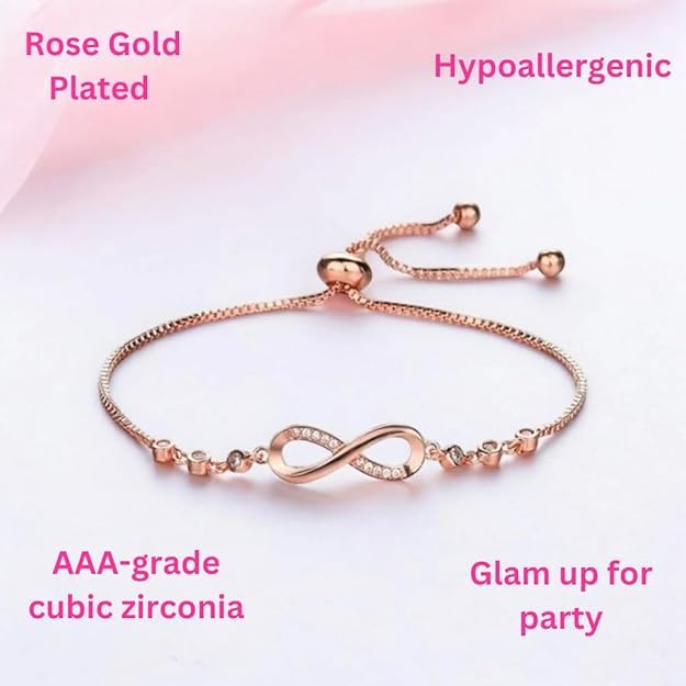 Image of Nilu's Collection Infinity Shape Cubic Zirconia Diamond Bracelet for Women Jewelry for Gift, Adjustable Charm Bracelet