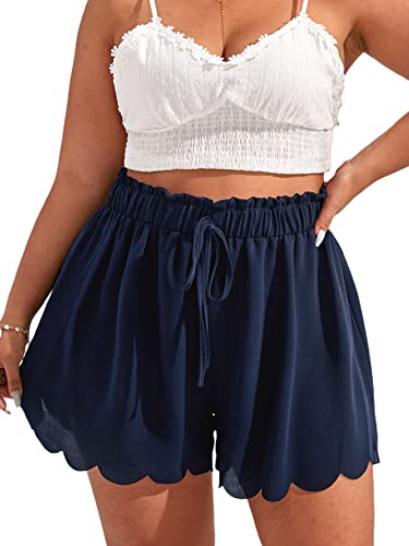 MakeMeChic Women's Plus Size Shorts Scallop Trim Flowy Wide Leg Summer Shorts