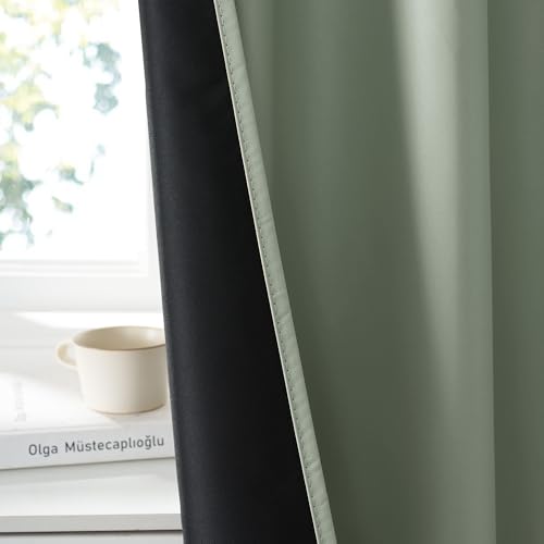 Image of RYB HOME 100% Blackout Short Curtains for Small Window, Thermal Insulated Noise Reducing Back Tab Curtains for Nursery Bathroom Basement, 42 inches Wide by 30 inches Long, Sage Green