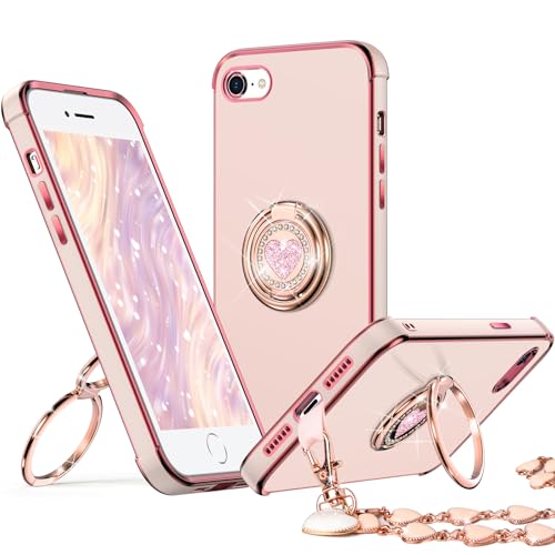 Coque iPhone 7 / 8 / SE rose à motif cœur idéale pour les appels vidéo des filles