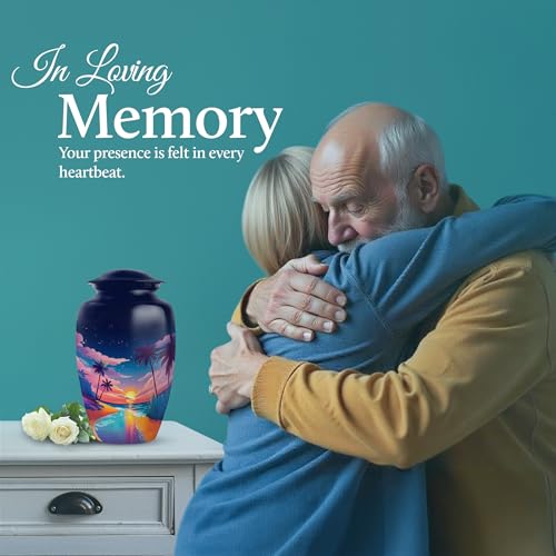Image of Beach Urn - Keepsakes Urn for Ashes - Combo 1 - Large with 3 Inch Pack of 1 - Cremation Urns for Adult - Funeral Urns for Adult Male & Female - Burial Decorative for Mom & Dad