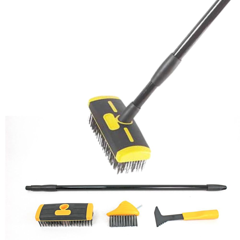 Easylife Lifestyle Solutions Black Easylife 4-In-1 Paving & Patio Cleaner With V-Shaped Scraper, Telescopic Wire Broom Deck Cleaner Removes Weeds, Grass, Moss And Dirt, Long Handled Wire Brush Extends 80-140Cm - Fully Guaranteed