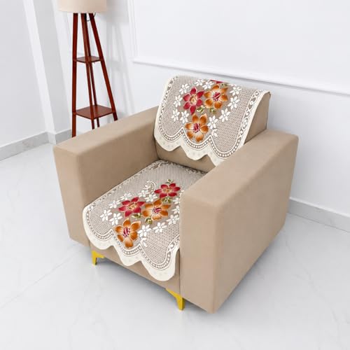 Image of Homerz Premium 'Surya Series' Sofa Cover | Stylish Sofa Protector | Net Fabric | Anti-Stain & Washable Slip Cover Exact Size Antislip (Exclusive Rust, 1 Seater, Seat Cover with Backrest)