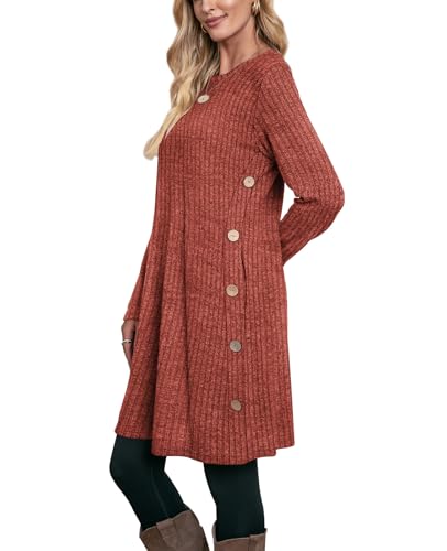 Image of OFEEFAN Long Sleeve Dress for Women Crew Neck Fall and Winter Tunic Dress with Pockets