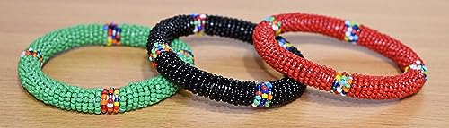 Tembo Crafts Africa - Set of 3 Handmade Bangles for Women - Beaded Bracelets - Boho Jewelry Gifts - Red Green Black - Handmade From Africa3