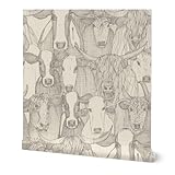 Spoonflower Peel & Stick Wallpaper Swatch - Neutral Cow Cattle Farming Rustic Farmhouse Dairy Friesian Bull Ox Highland Brahman Custom Removable Wallpaper