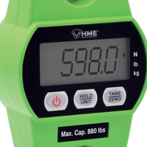 Image of HME Durable Versatile Hunting Digital Hanging Scale w /Tare Function - 400 Kg /880 lb Max Weight, 2 Batteries Included, Iron Hook, Mode Function N /lb /kg