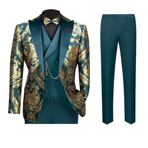 Men's Suit Jacquard 3 Piece Suit Floral Dress Suit One Button Blazer Jacket Pant and Vests for Wedding Prom Dinner