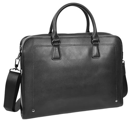 Mallette en cuir noir avec multiples poches pour ordinateur portable de taille moyenne